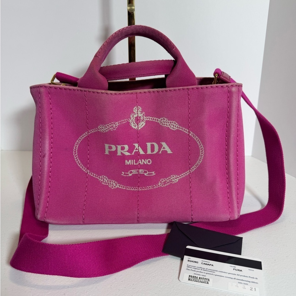 Prada Pink Canapa Tote Bag with Iconic Logo